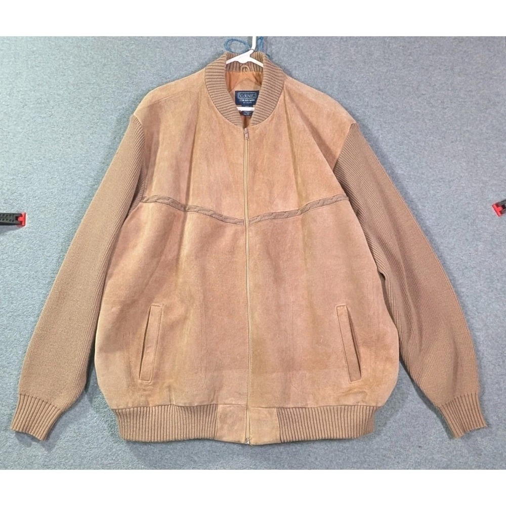 Boulevard by Block 3X Big Men Tan Suede Leather Knit Bomber Jacket Korea VTG 90s
